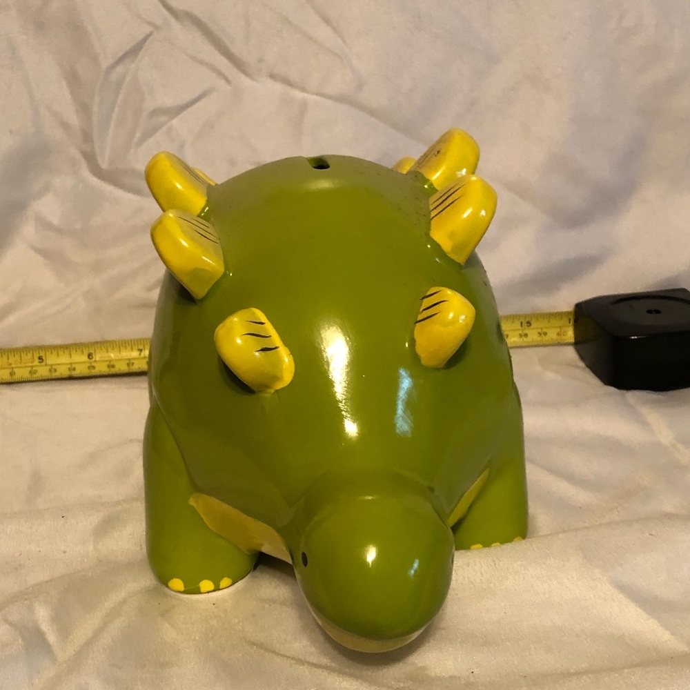 Lime green and yellow Dinosaur piggy bank